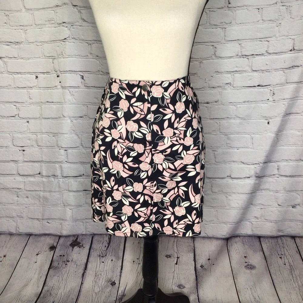Ann Taylor LOFT Petites Stretch Twill Black & Blush Pink Mini Skirt 8P
